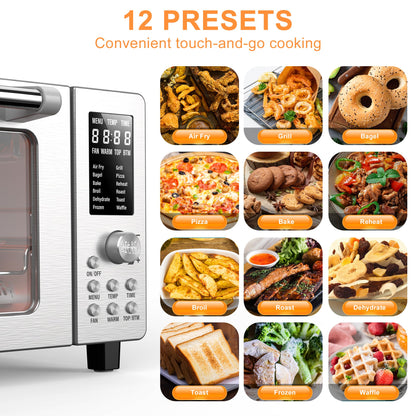 Nuwave Bravo Air Fryer Toaster Smart Oven, 10-in-1 Countertop Convection, 1800 Watts, 21-Qt Capacity, 50°-450°F Temp Controls, Top and Bottom Heater Adjustments 0%-100%, PFAS Free, Stainless Steel
