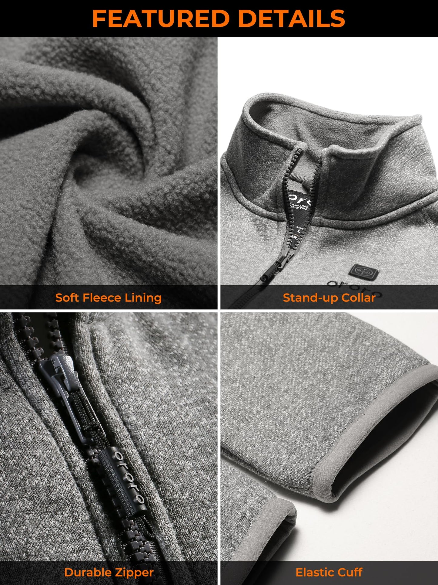 ORORO Women’s Heated Fleece Jacket with Battery, Fleece Heating Jacket (Charger Not Included) (Grey, M)
