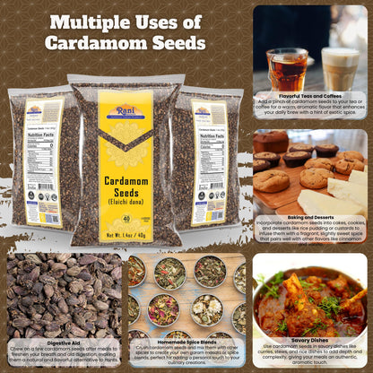 Rani Cardamom (Elachi) Decorticated Seeds Indian Spice 1.4oz (40g) ~ All Natural | Vegan | Gluten Friendly | NON-GMO | Kosher | Indian Origin