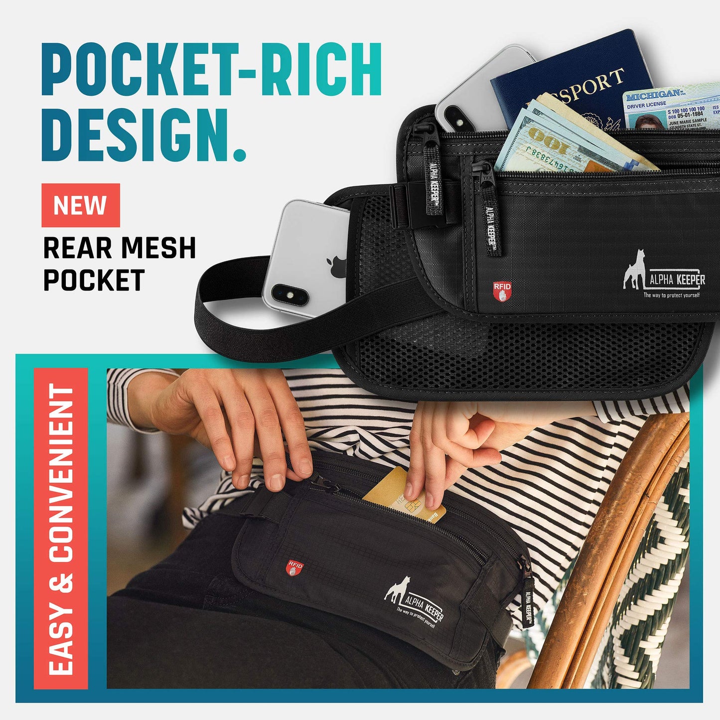 Money Belt for Travel – RFID Slim Passport Holder and Anti-Theft Bag for Men and Women, Hidden Pouch Under Clothes to Protect Information and Money