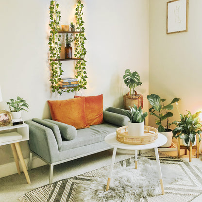 Hanging Shelf with Vine Lights, Macrame Plant Wall Shelf, Wall Storage with Handmade Woven Ropes, 3 Tier Floating Shelf, Boho Room Decor Aesthetic for Succulents, Bedroom, Living Room, Bathroom