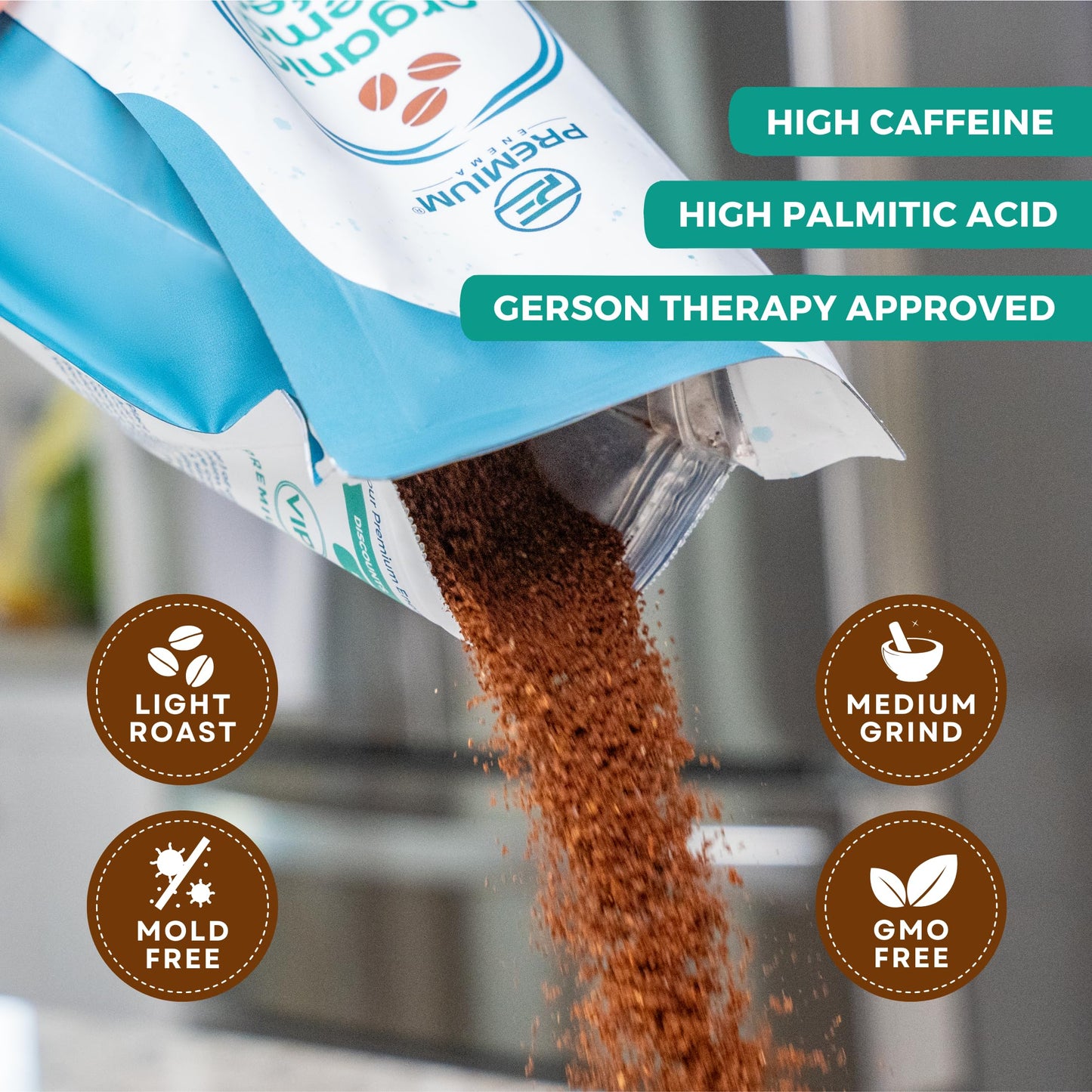 PE Premium Enema Organic Coffee for Enemas. Light Roast, Medium Ground, Specialty Grade. High in Palmitic Acid and Caffeine. Ideal for for Gerson Therapy, Liver Detox and Colon Cleansing (1 Lb)