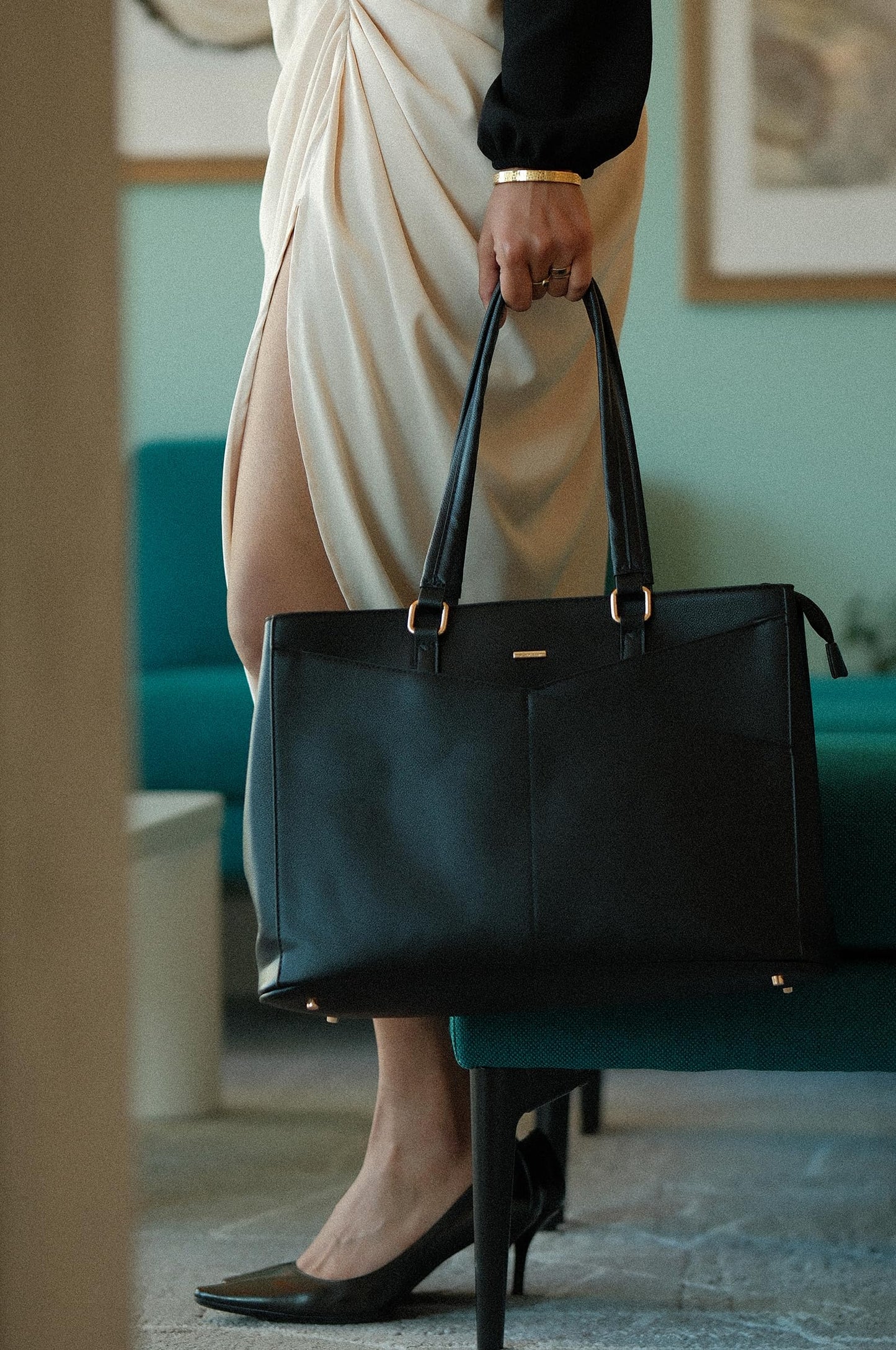 LOVEVOOK Laptop Tote Bag for Women 15.6 Inch Waterproof Leather Computer Bags Business Office Work Briefcase Black