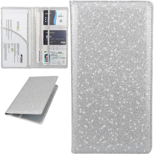 Miunice Car Registration and Insurance Holder, Bling Premium Pu Leather Vehicle Glove Box Organizer, Prefect Leather License Registration Holder for Driver License,Cards & Essential Documents (Silver)