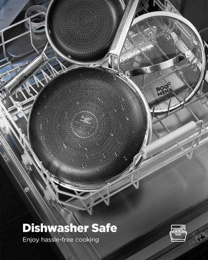 Non Stick Frying Pans Hybrid Ceramic, 12 Inch Tri-Ply Stainless Steel Skillet, Non-Toxic, PFAS/PFOA/PTFE Free, Metal Utensil Safe, Dishwasher & Oven Safe, Induction Compatible