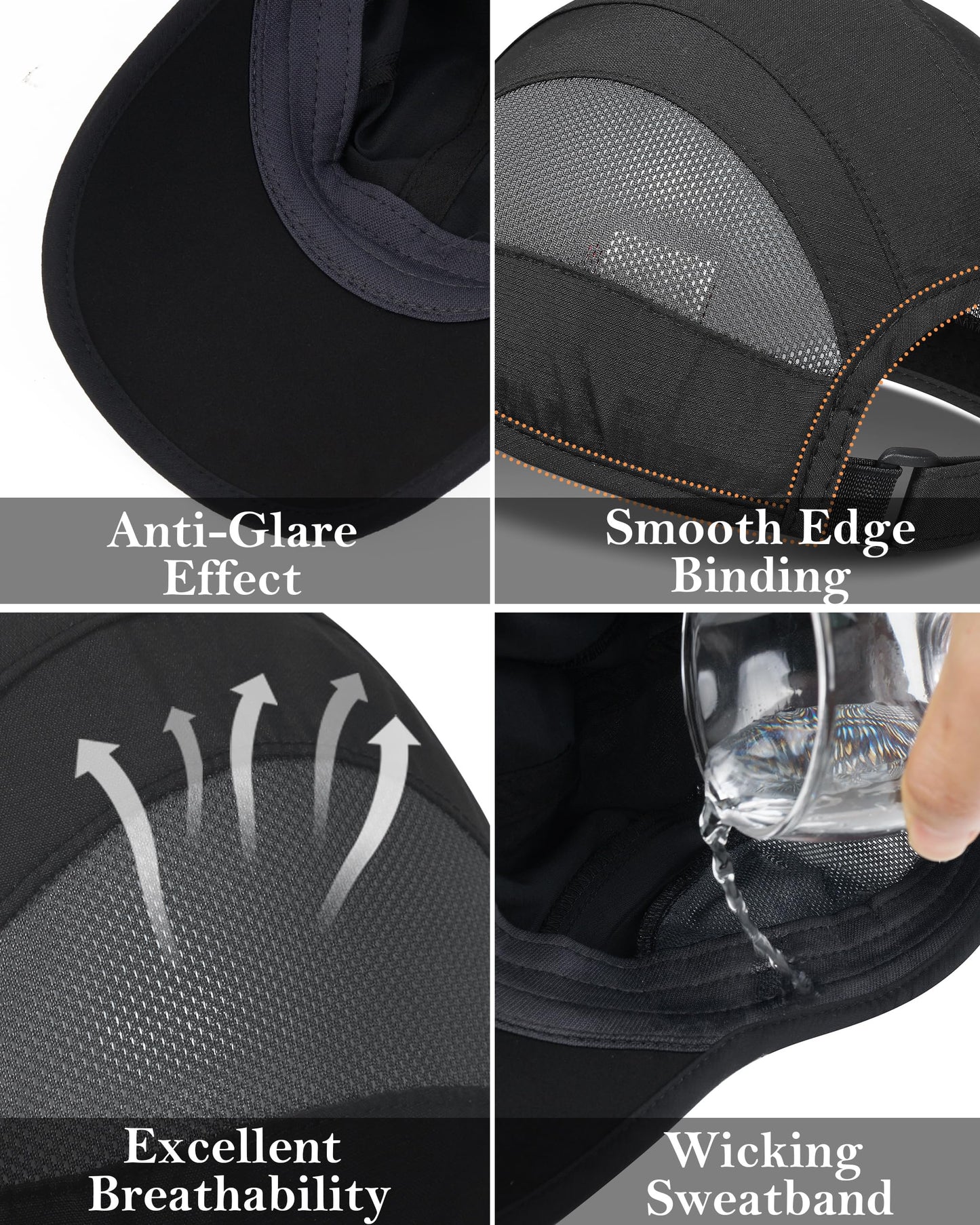 GADIEMKENSD Outdoor Running Hat Men's Cooling UPF50+ Womens Baseball Cap Sport Mesh Sun Hat Trucker Dad Hats Quick Dry Breathable Unstructured for Summer Camping Fishing Hiking Improved Black L