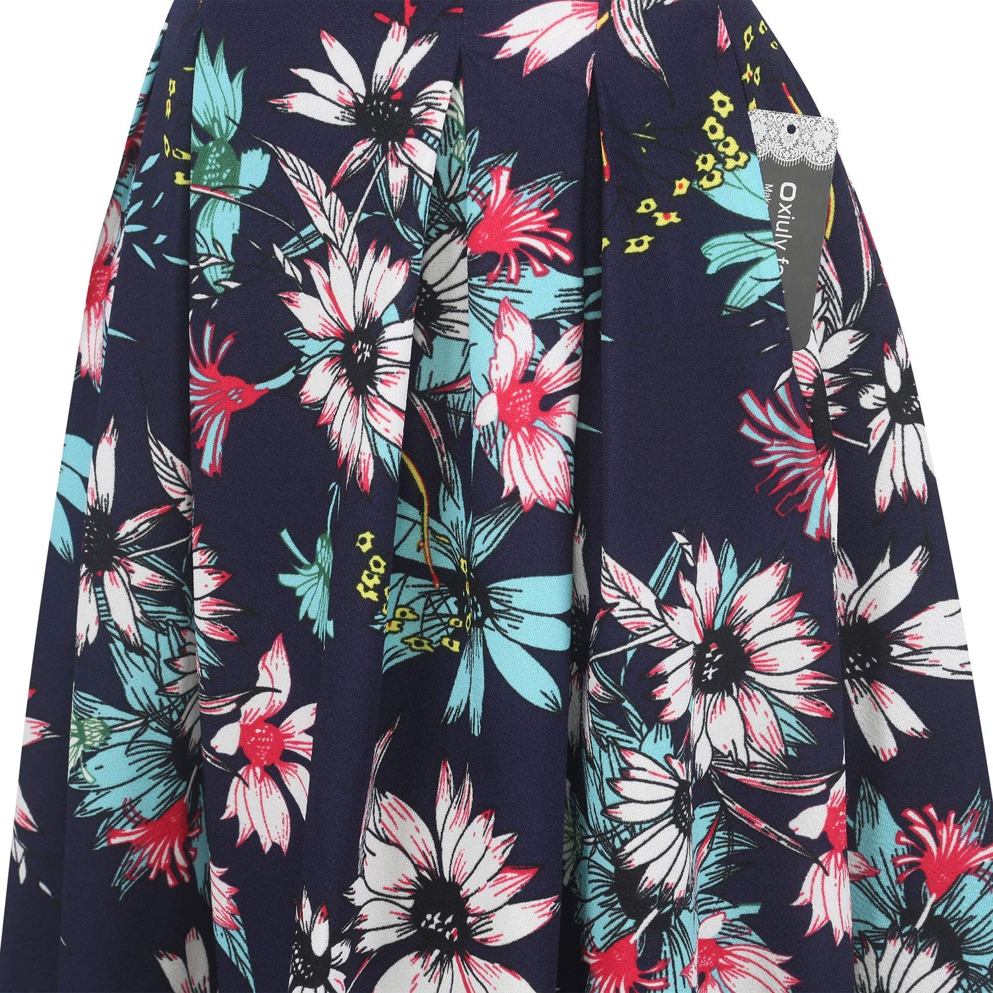 oxiuly Womens Half Sleeve Elegant Vintage Dress Casual Fit and Flare Church Wedding Guest Work Dresses with Pockets OX165 (Navy Blue F, m)