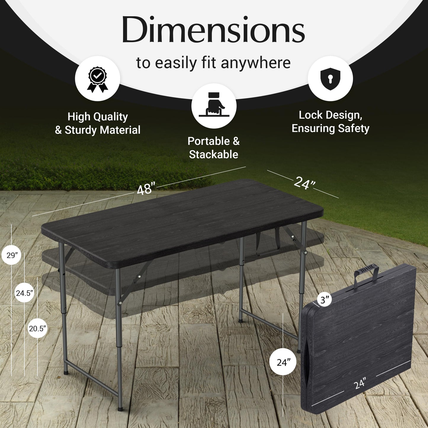 4 Feet Foldable Table Adjustable Height with Built in Handle, Steel Legs | Heavy Duty Portable | Perfect for Party, Dining, Wedding, Events, Picnic Indoor, Outdoor, Camping, Utility, Folding