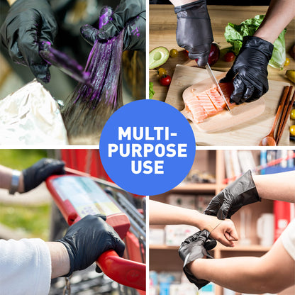 OKIAAS Black Plastic Gloves (100-Count) Latex Free, for Kitchen Cooking Salon| Food Handling Serving, Hair Dying Coloring Gloves Medium