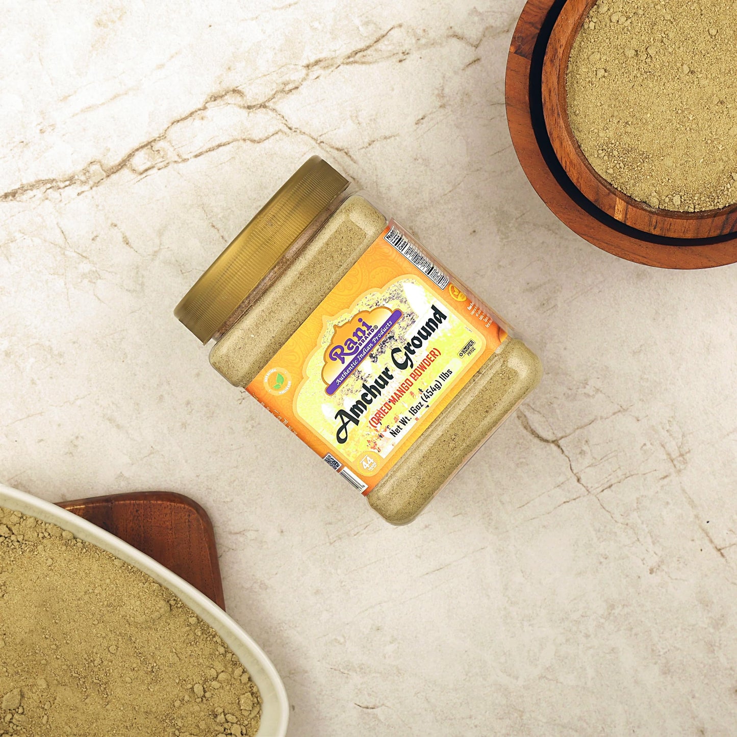Rani Amchur (Mango) Ground Powder Spice 16oz (1lb) 454g PET Jar ~ All Natural, Indian Origin | No Color | Gluten Friendly | Vegan | NON-GMO | Kosher | No Salt or fillers