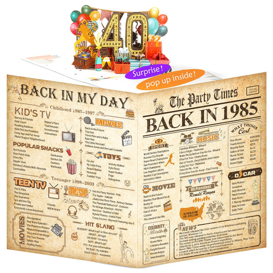 OLOSONG 40th Birthday Card for Men Women, 3D Pop Up 40th Birthday Gifts Cards for Him Her, Back In 1985 Funny 40 Year Old Birthday Decorations, Classy Vintage