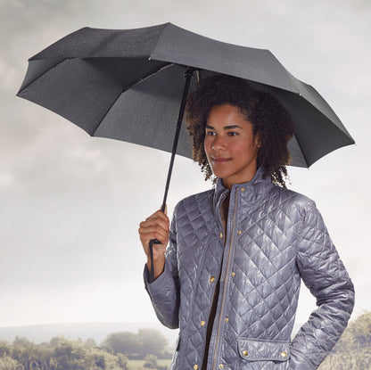 Amazon Basics Round Travel Umbrella for Rain, Compact Umbrella with Auto Open/Close, Strong Alloy Steel Frame, Compact Size for Backpacks/Handbags (11" Long When Closed), One Size, Black