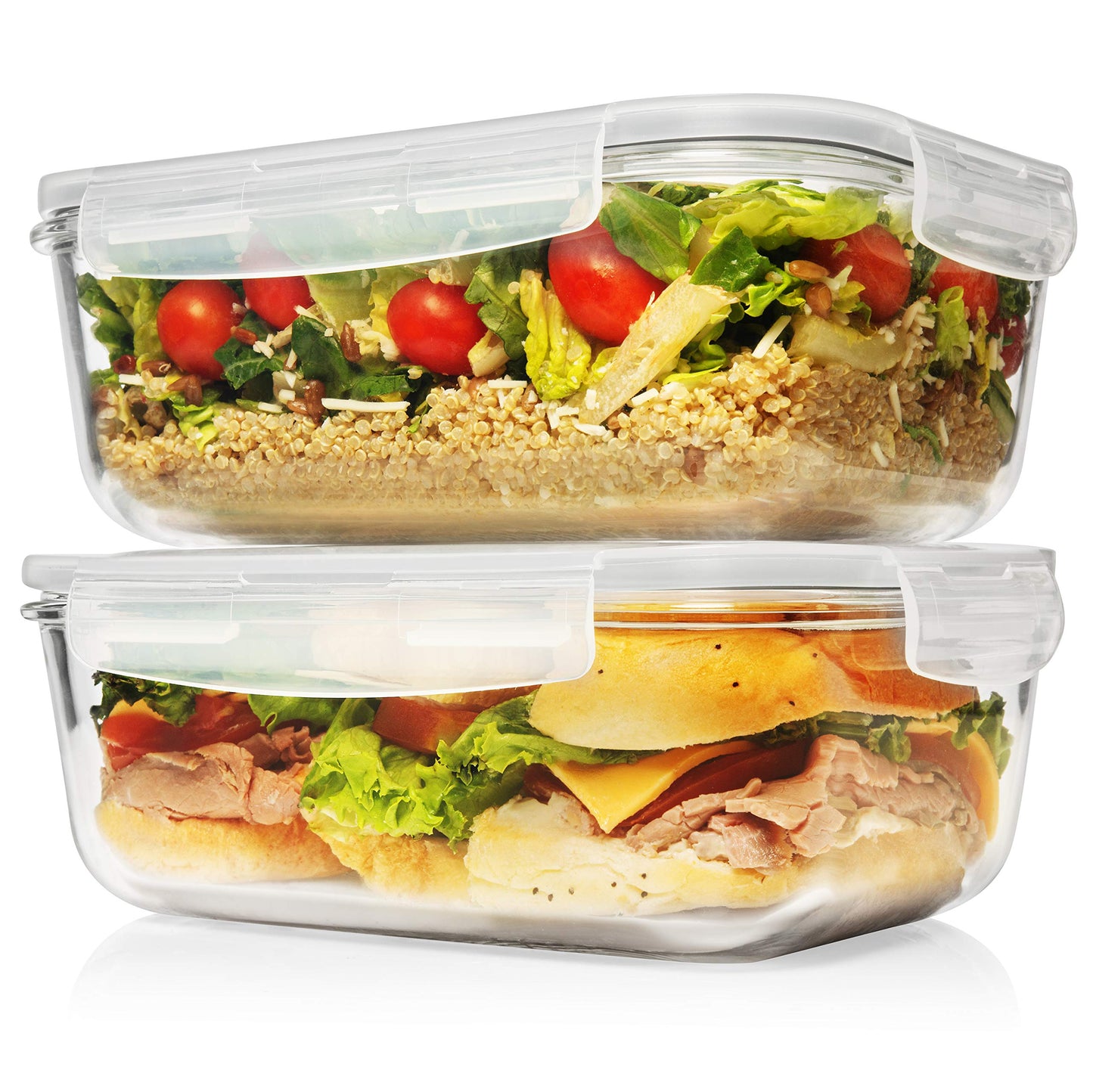 8 Cups/ 63 Oz 4 Piece (2 containers + 2 Lids) Large Glass Food Storage/ Baking Containers with Locking Lids . Ideal for Storing food, vegetables or fruits. BPA Free & Leak Proof -Microwave, Oven Safe