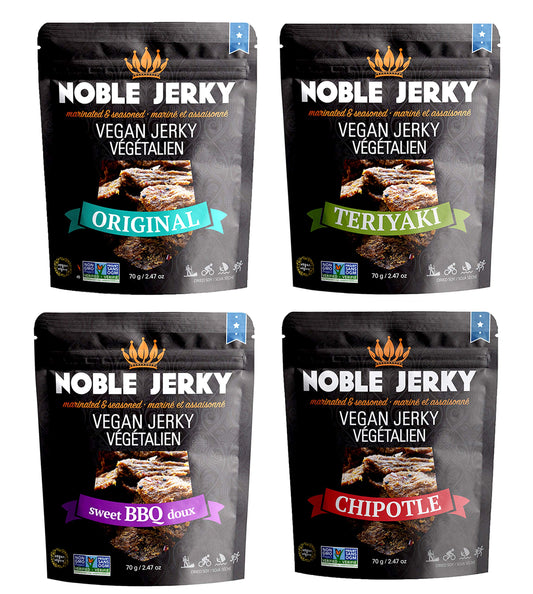 Noble Jerky - Healthy Vegan Plant Protein + Energy Non-GMO Meat Free 100% Natural 4 Bags (2.47 oz each Bag)