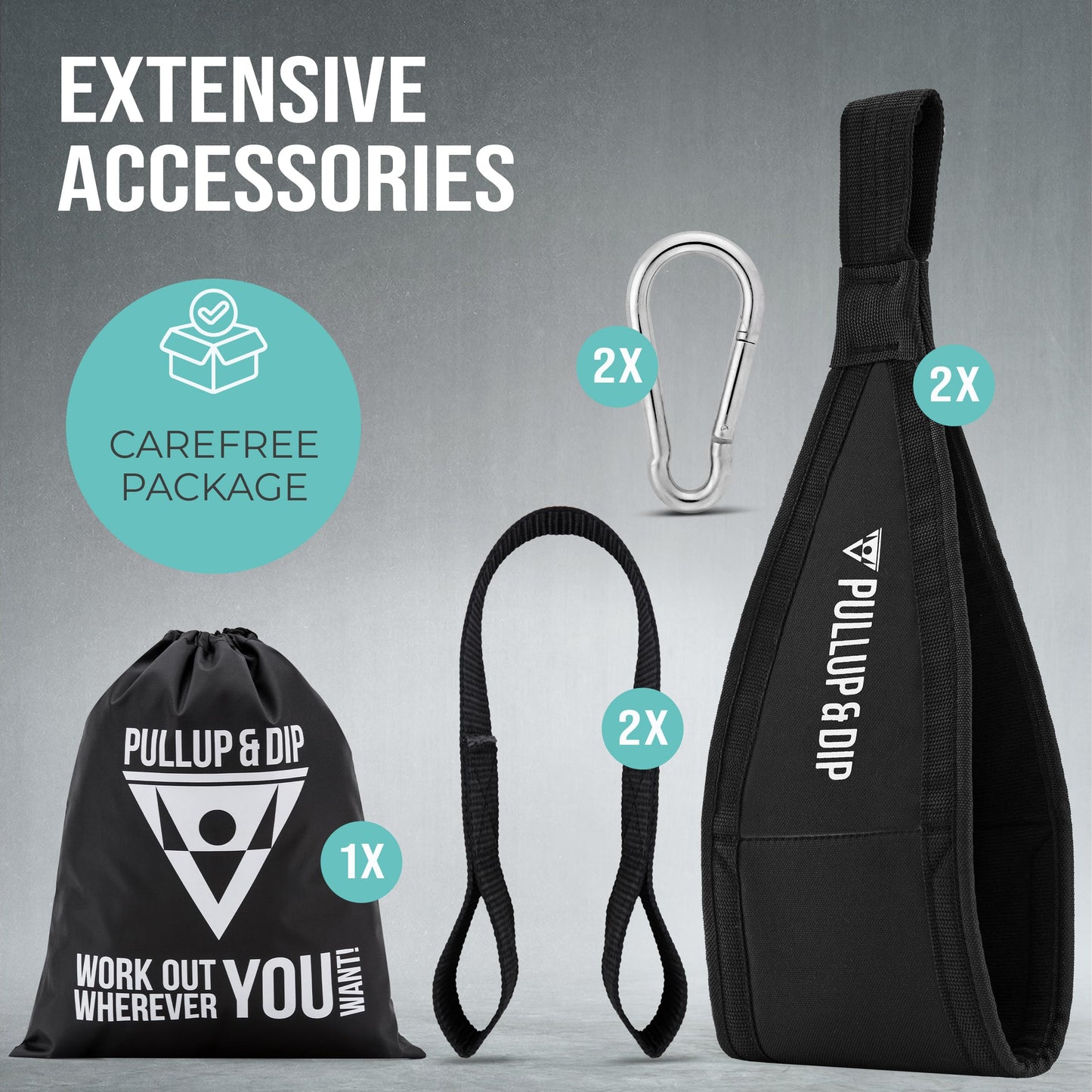 PULLUP & DIP Ab Straps, Premium Abdominal Slings for Abdominal Training, Padded Workout Straps for Crunches, Hanging, Leg Raise, Set of 2 Ab Slings for Pull-Up and Chin-Up Bar