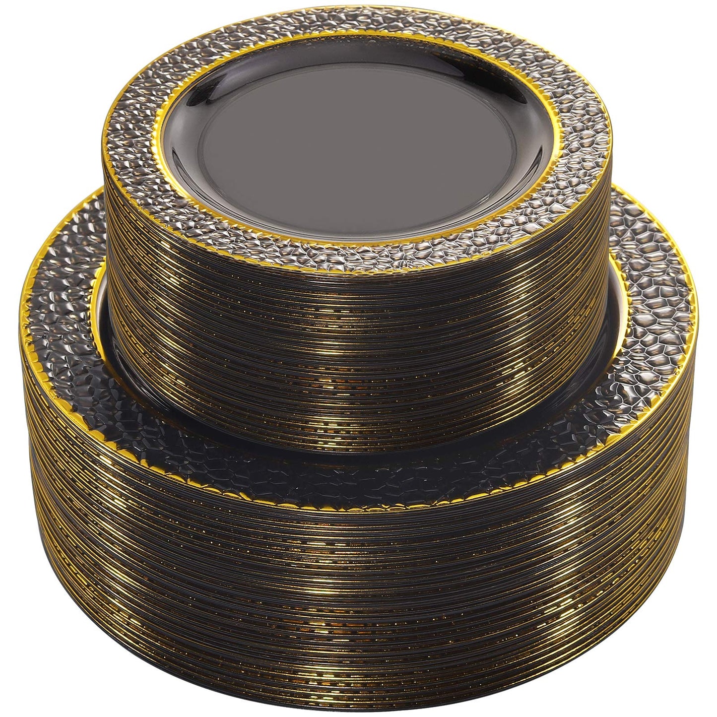 Nervure 102PCS Black Plastic Plates - Disposable Black Party Plates Include 51PCS 10.25inch Dinner Plate & 51PCS 7.5inch Dessert Plate for Halloween & Party & New Year & Father's Day