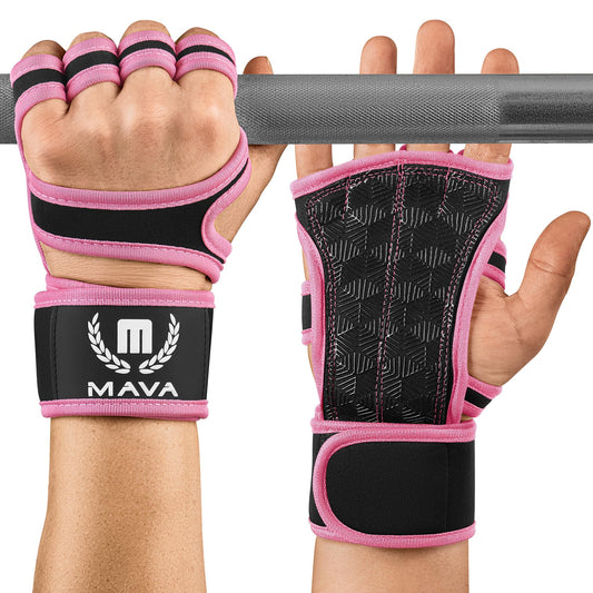 MAVA Open Gym Gloves for Women & Men | Padded Weight Lifting with Wrist Support for Comfort, Protection | Strong-Grip Fingerless Workout | Multi-Use, Anti-Sweat Gym Accessories (Pink S)