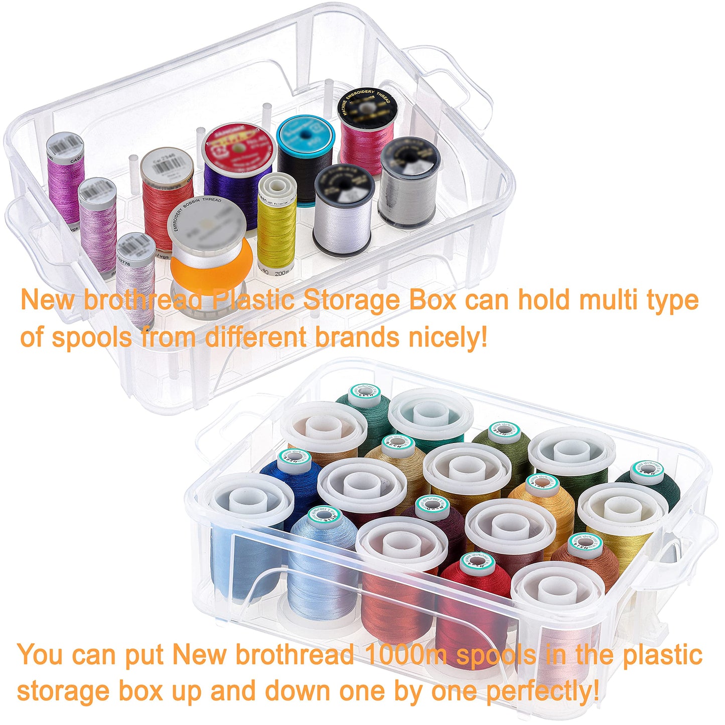 New brothread 40 Colors Compatible with Brother 500m Each Embroidery Machine Thread with Clear Plastic Storage Box for Embroidery Sewing Machine