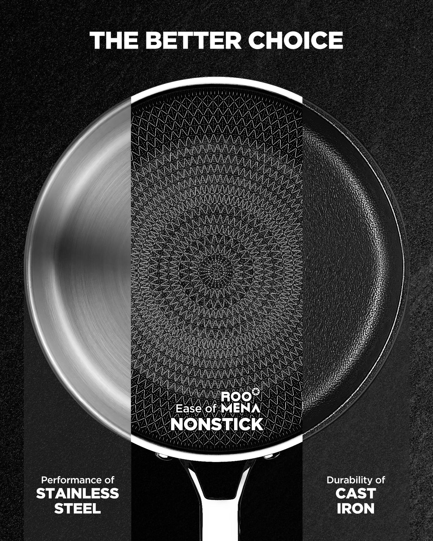 Non Stick Frying Pans Hybrid Ceramic, 12 Inch Tri-Ply Stainless Steel Skillet, Non-Toxic, PFAS/PFOA/PTFE Free, Metal Utensil Safe, Dishwasher & Oven Safe, Induction Compatible