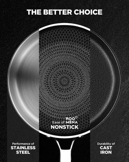 Non Stick Frying Pans Hybrid Ceramic, 12 Inch Tri-Ply Stainless Steel Skillet, Non-Toxic, PFAS/PFOA/PTFE Free, Metal Utensil Safe, Dishwasher & Oven Safe, Induction Compatible