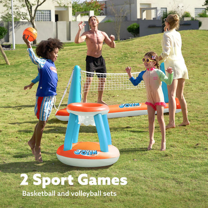 JOYIN Inflatable Pool Float Set Volleyball Net & Basketball Hoops, Floating Swimming Game Toy for Kids and Adults, Summer Floaties, Volleyball Court (105”x28”x38”)|Basketball (27.6”x23”),L-Orange