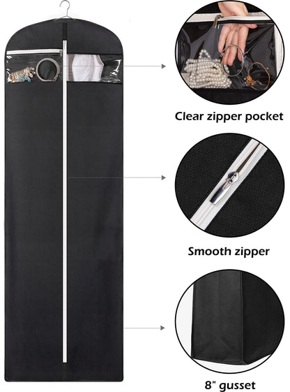 MISSLO 70" Bridal Wedding Gown Dress Garment Bag with Accessories Pouch Large Travel Garment Cover 8" Gusset (Back)
