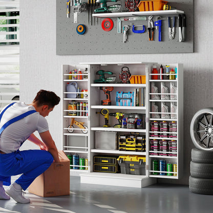 HOMCOM 41" Kitchen Pantry Storage Cabinet, Freestanding Kitchen Cabinet with 12 Door Shelves, Double Doors, 5-Tier Shelving and Adjustable Shelves, White