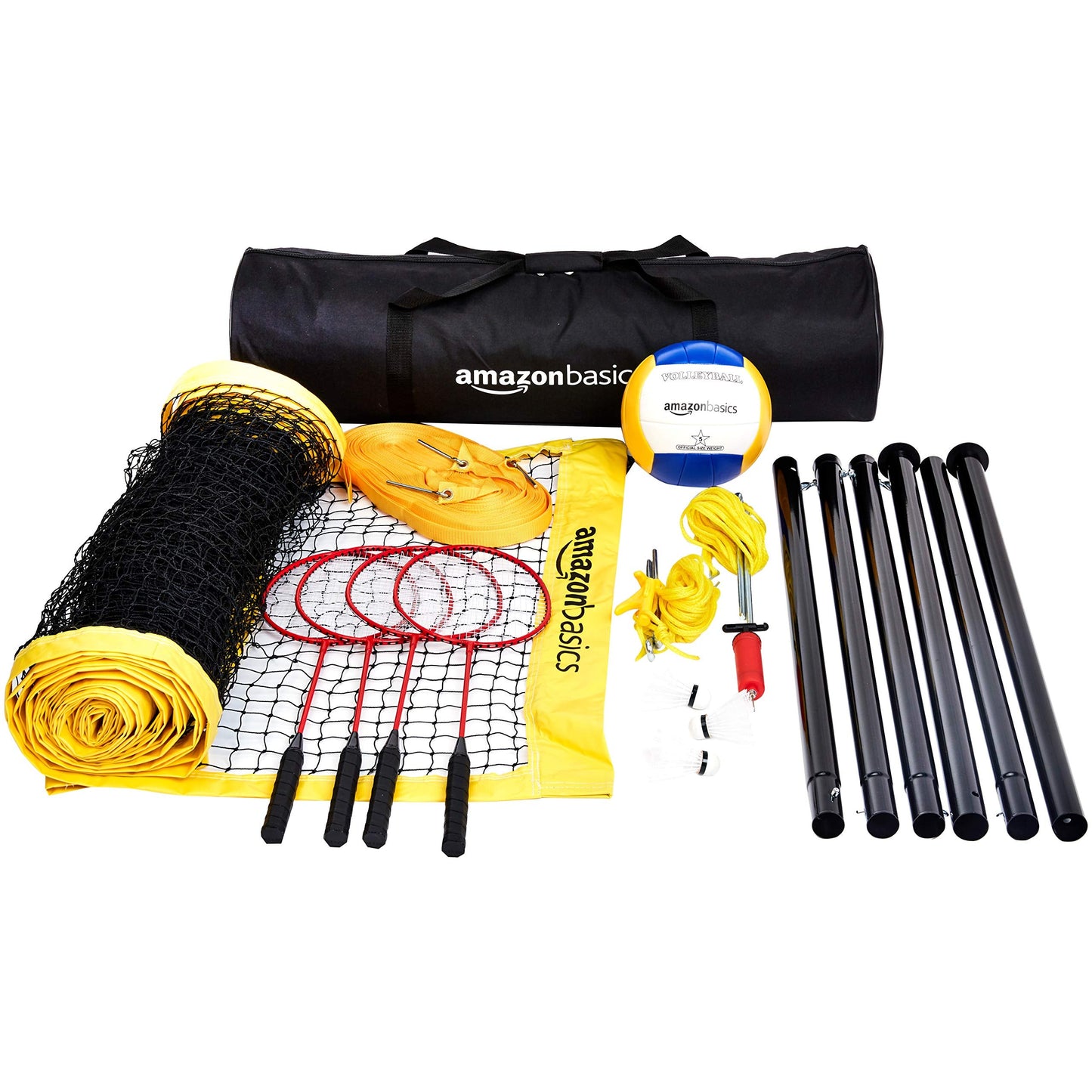 Amazon Basics Outdoor Volleyball and Badminton Combo Set