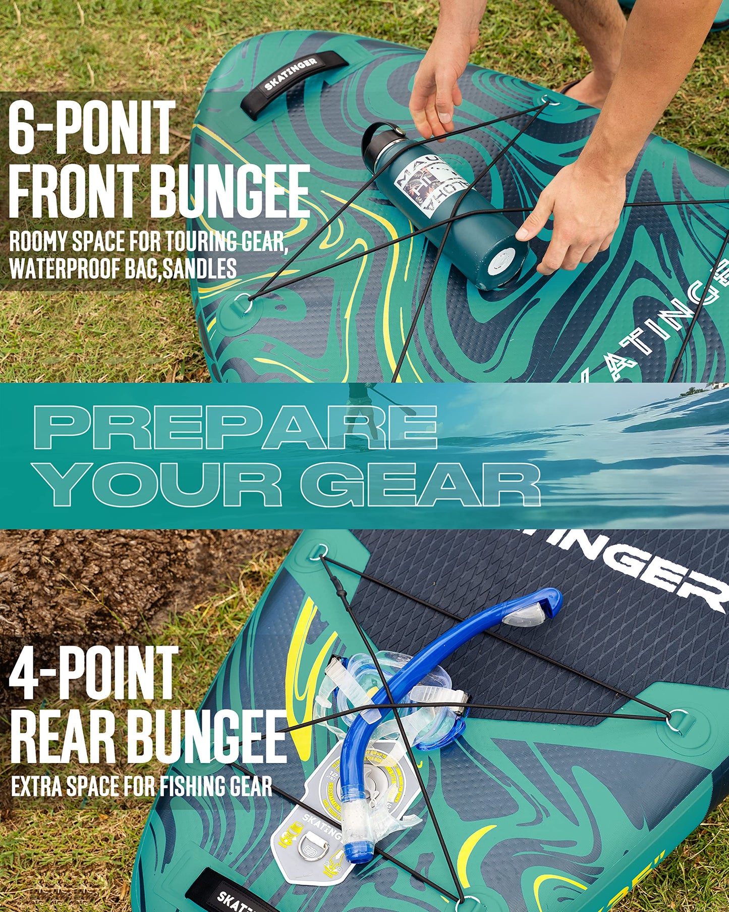 Skatinger 11'6×35" Super Wide Inflatable Paddle Board, Ultra Stable Stand Up Paddleboards for 450lb/3 People/Family/Big Size w/Shoulder Strap, 100L Backpack, All-Round Sup Board, US Fin