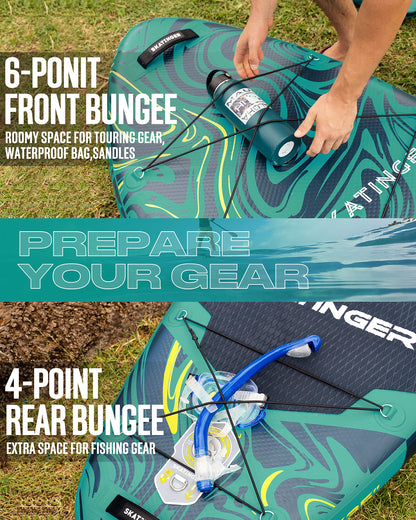 Skatinger 11'6×35" Super Wide Inflatable Paddle Board, Ultra Stable Stand Up Paddleboards for 450lb/3 People/Family/Big Size w/Shoulder Strap, 100L Backpack, All-Round Sup Board, US Fin