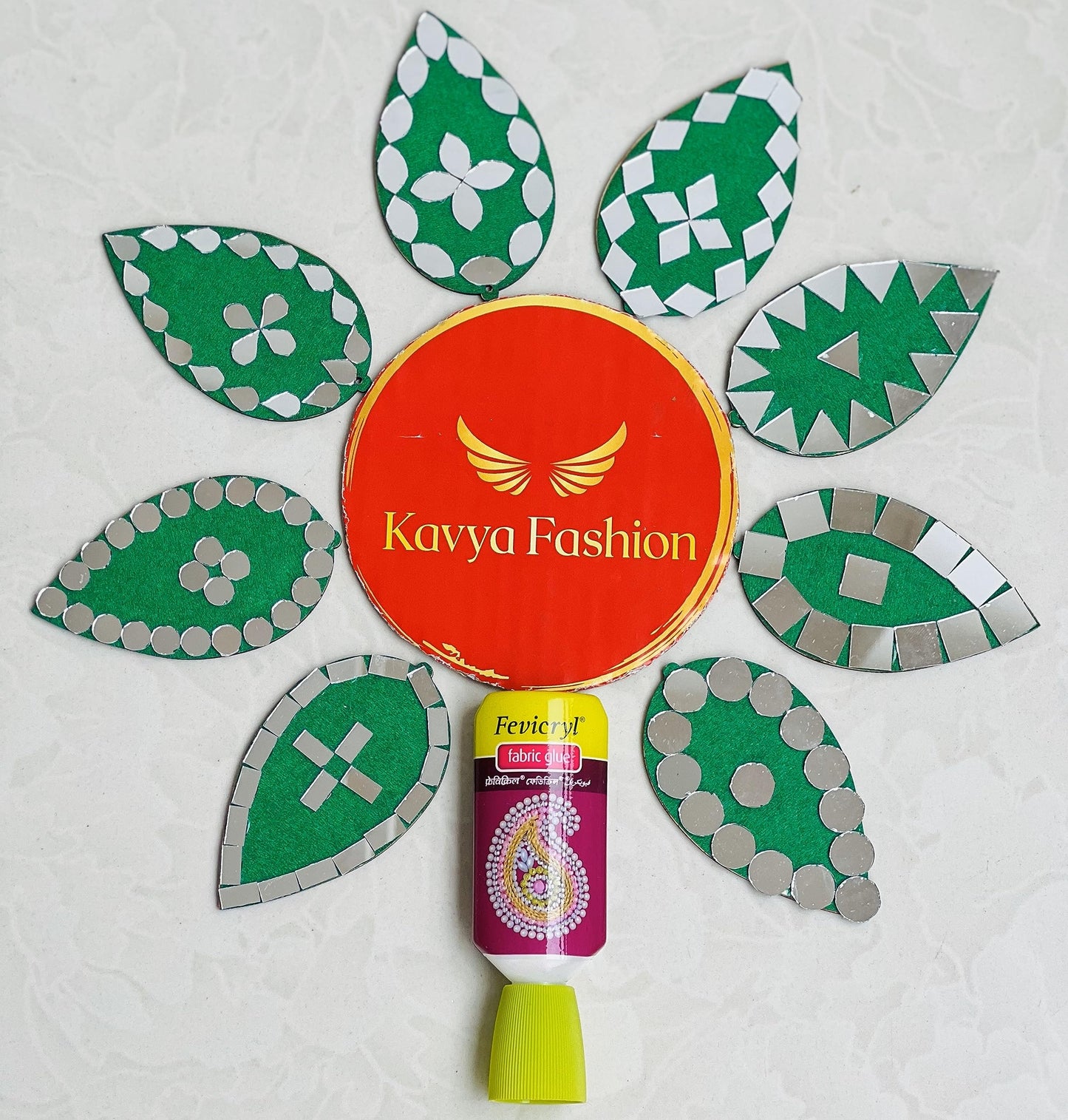 Kavya Fashion 8 Shape Mirror kit for Jewellery Making,Other Craft Work Like Project & lippan Art, mud Work Decoration (Total-800 Pieces, 100 Piece of Each Shape) Free Fabric Glue (Combo of 8)
