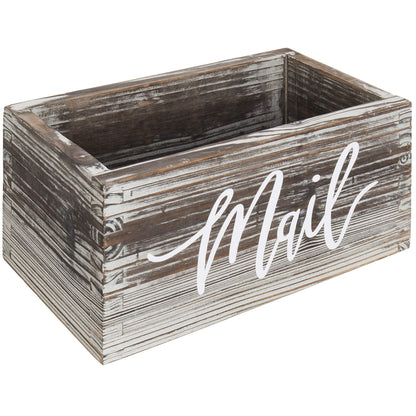 MyGift Mail Holder Storage Organizer Box Torched Wood with MAIL Script Design, Desktop Letters, Bills, Notes and Postcard Bin for Home Office Dorm Room