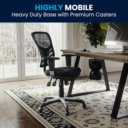 Flash Furniture Nicholas Mid-Back Swivel Desk Chair with Wheels, Mesh Back, Padded Seat, and Armrests, Adjustable Height Mesh Ergonomic Office Chair, Black