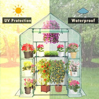 Purlyu Walk-in Greenhouse for Outdoors, Thickened PE Cover & Heavy Duty Powder-Coated Steel, Mesh Door & Screen Windows, 14 Sturdy Shelves 4.7x4.7x6.4 FT, (GHW002G)