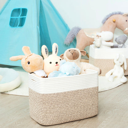 MINTWOOD Design 3-Pack Storage Baskets for Shelves, Playroom and Classroom Basket, Book Decorative Cube Bins, Woven Closet Organizers, Baby Nursery Baskets, Light Brown