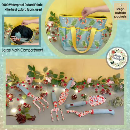 Kit4Pros Floral Garden Tool Set| Gardening Gifts for Women Birthday| Heavy Duty Tools Kit|Storage Tote Bag Organizer| Pruning Shears| Gardener Gloves| Sprayer| Weeder| Trowel (Floral Set)