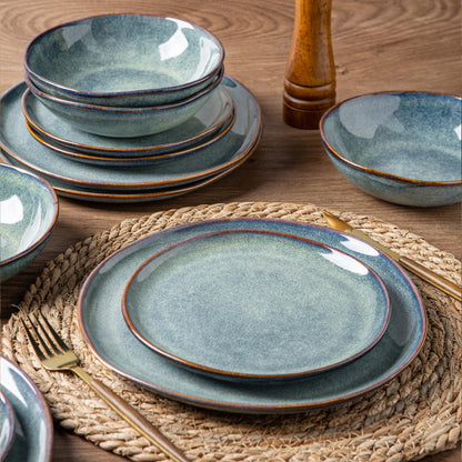 AmorArc Ceramic Dinnerware Sets,Handmade Reactive Glaze Stoneware Plates and Bowls Sets,Highly Chip and Crack Resistant | Dishwasher & Microwave Safe Dishes Set,Service for 4 (12pc)