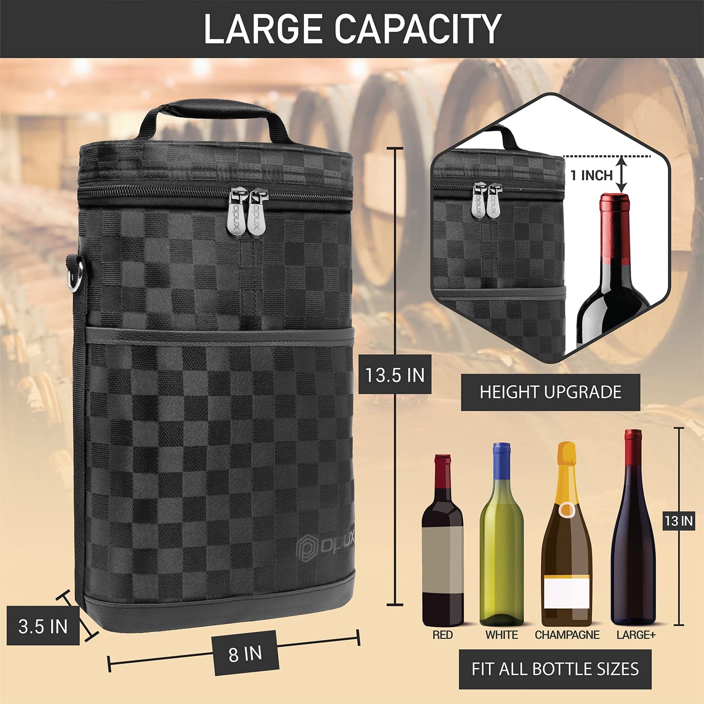 opux 2 Bottle Wine Carrier Tote, Insulated Leakproof Wine Cooler Bag, Wine Travel Bag Tote for Picnic BYOB Beach, Portable Wine Bottle Carrying Case, Gift for Wine Lover Women Men Christmas
