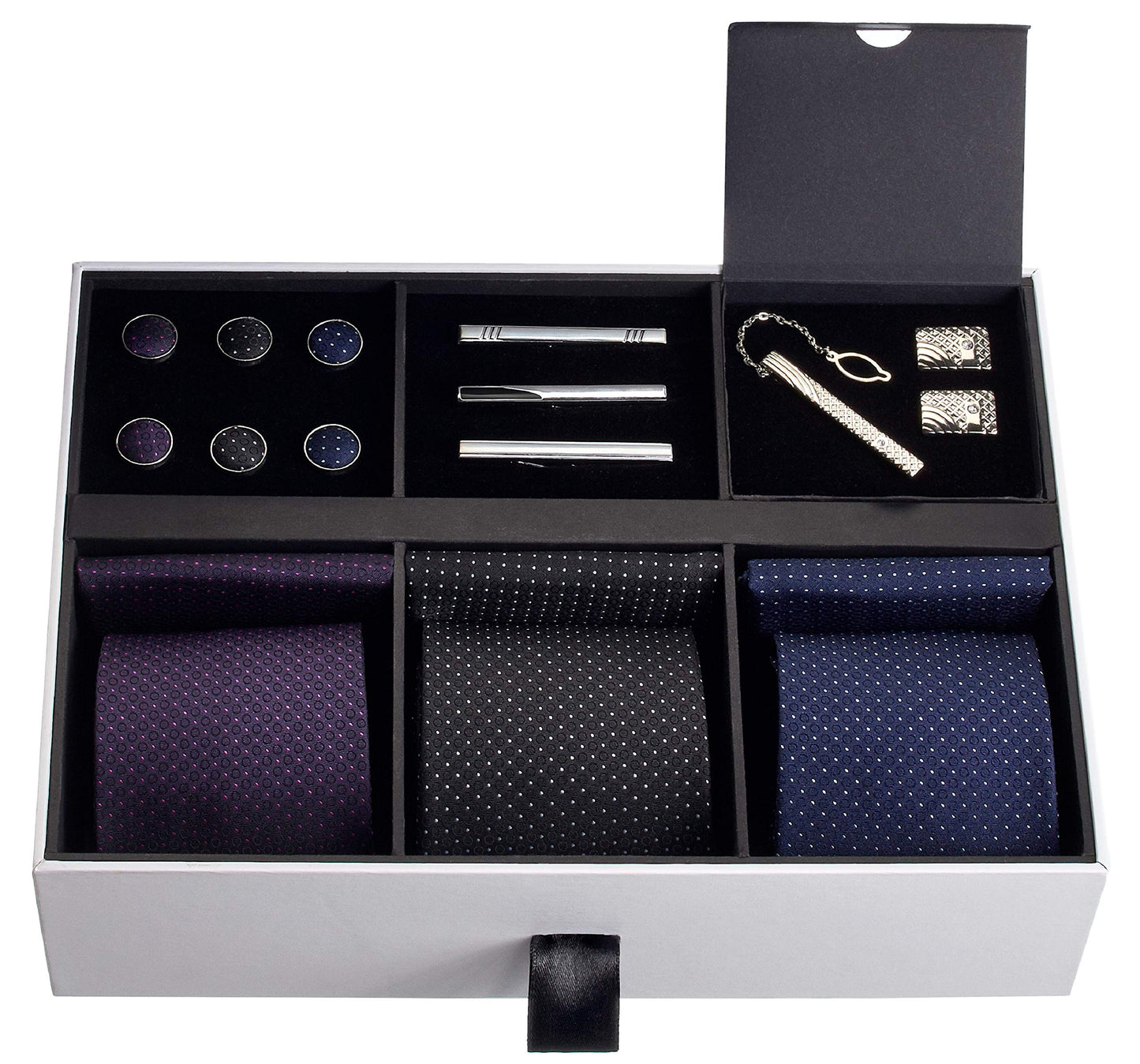 Premium Men’s Gift Tie Set Silky Necktie Pocket Squares Tie Clips Cufflinks For Men