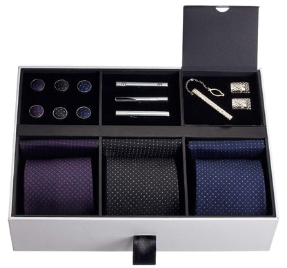 Premium Men’s Gift Tie Set Silky Necktie Pocket Squares Tie Clips Cufflinks For Men
