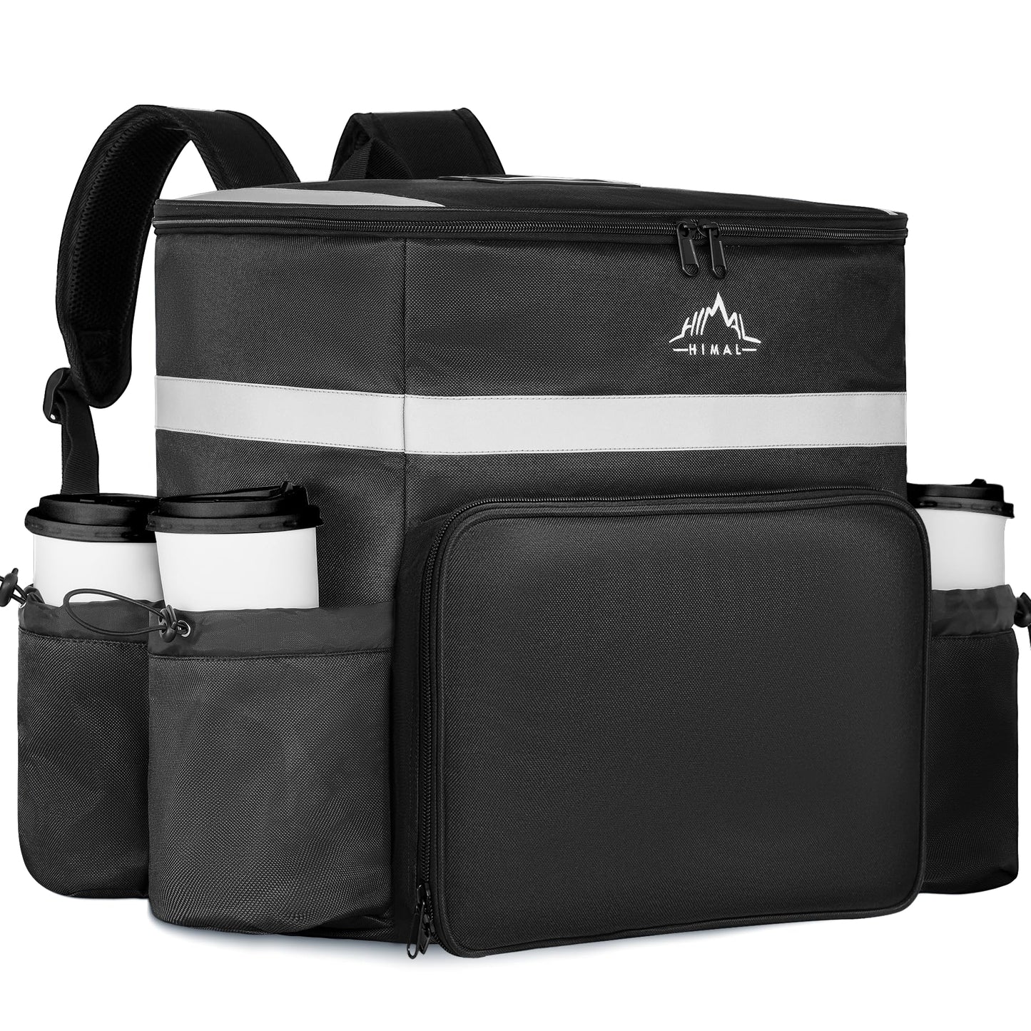 GoHimal Food Delivery Backpack, insulated delivery bags for Delivery Bike, Large Pizza Delivery Bag for HOT/COLD with 4 Pockets Reflective Strip for Uber Eat,Camping & Beach (Black)