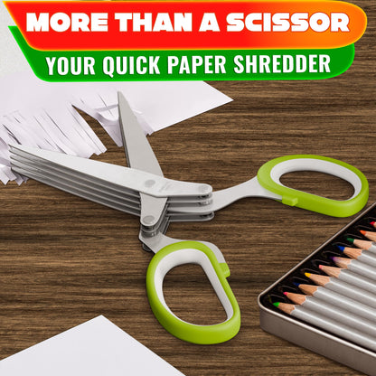 Herb Scissors with 5 Blades and Cover – Stainless Steel Herb Cutter for Fast & Precise Cutting, Compact, Easy-to-Store Design – Ergonomic Handle & Cleaning Brush for Quick and Comfortable Kitchen Prep