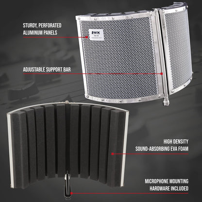 LyxPro VRI-30 Sound Absorbing and Vocal Booth Recording Microphone Isolation Shield Panel for Home Office and Studio Portable & Foldable Stand Mount Adjustable
