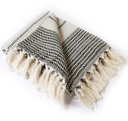 Peshtemania Premium Cotton Boho Throw Blanket |50”x60”| Grey Black and White Throw Blankets for Bed Sofa Couch Outdoor Farmhouse Turkish Throws Blankets for Sofa Bedroom Picnic Blankets Yoga