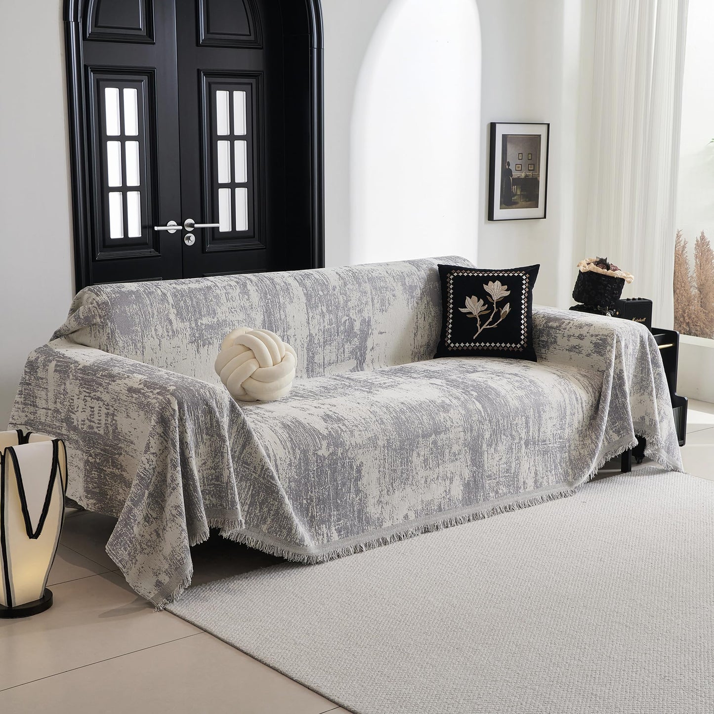 MYSKY HOME Couch Cover for Sectional Sofa Set - Washable Pet Couch Cover, 3 Cushion, Chenille, Multi-Use, 91" X150