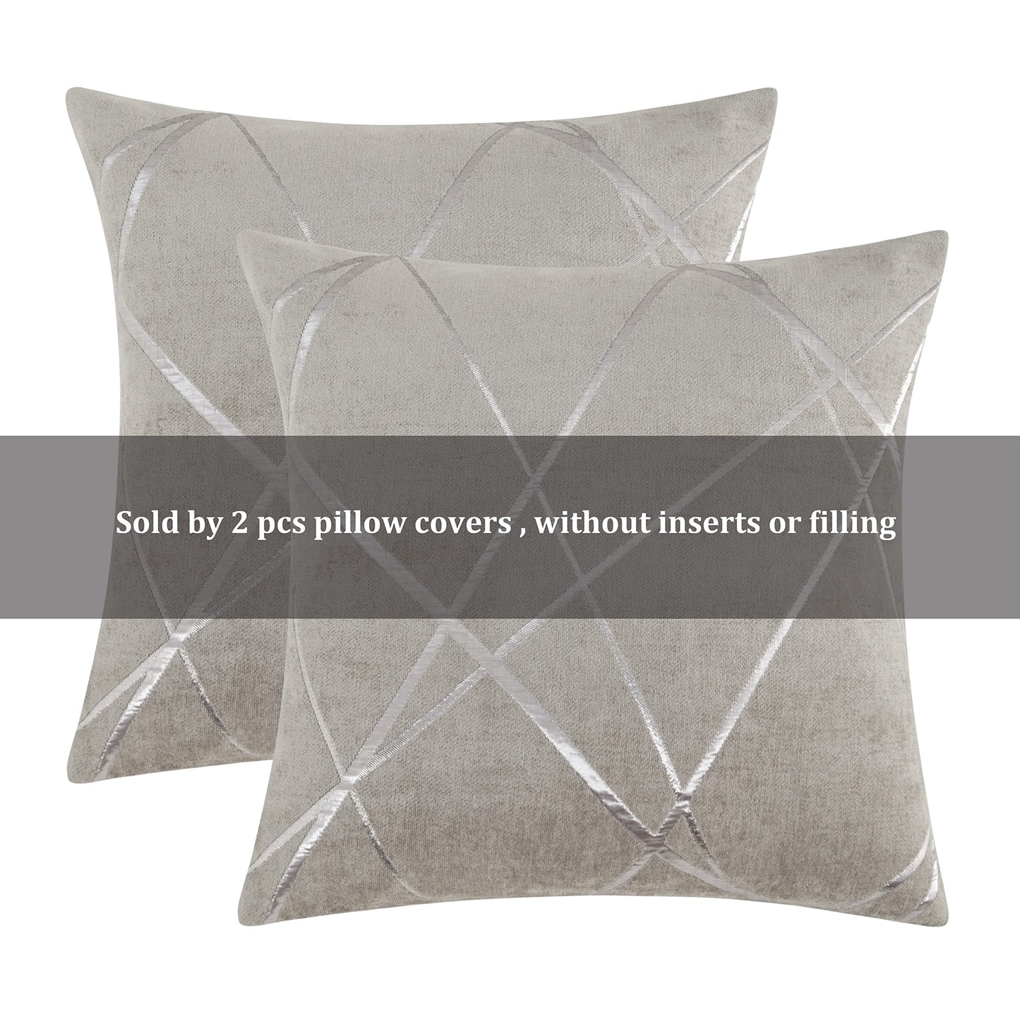 GIGIZAZA Decorative Couch Pillow Covers 22 x22,Sofa Thick Cushion Pillow Covers,Square Grey Luxury Pillows 2 Set