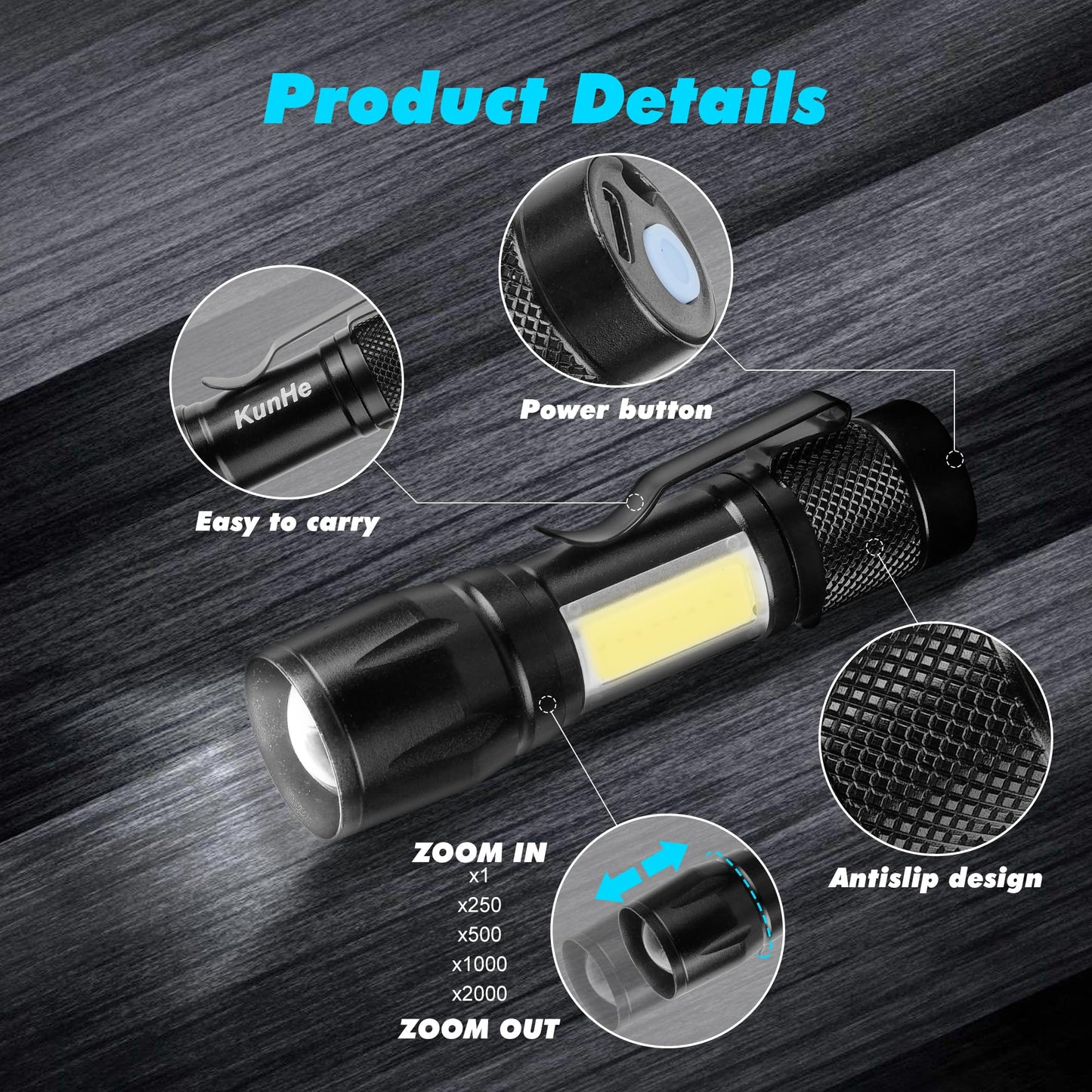 KunHe USB Rechargeable Mini Small LED Flashlights Bulk Camping Lantern Flashlight Bright High Lumens EDC Flash Light 10 Pack