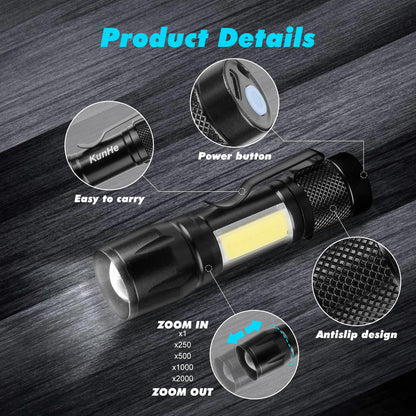 KunHe USB Rechargeable Mini Small LED Flashlights Bulk Camping Lantern Flashlight Bright High Lumens EDC Flash Light 10 Pack