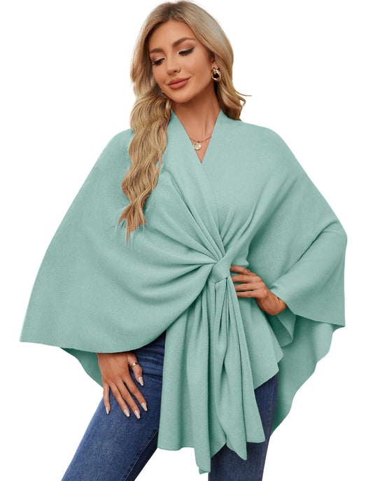 PULI Women's Elegant Shawl Wraps Soft Open Front Poncho Sweater for Spring Fall Winter mint green