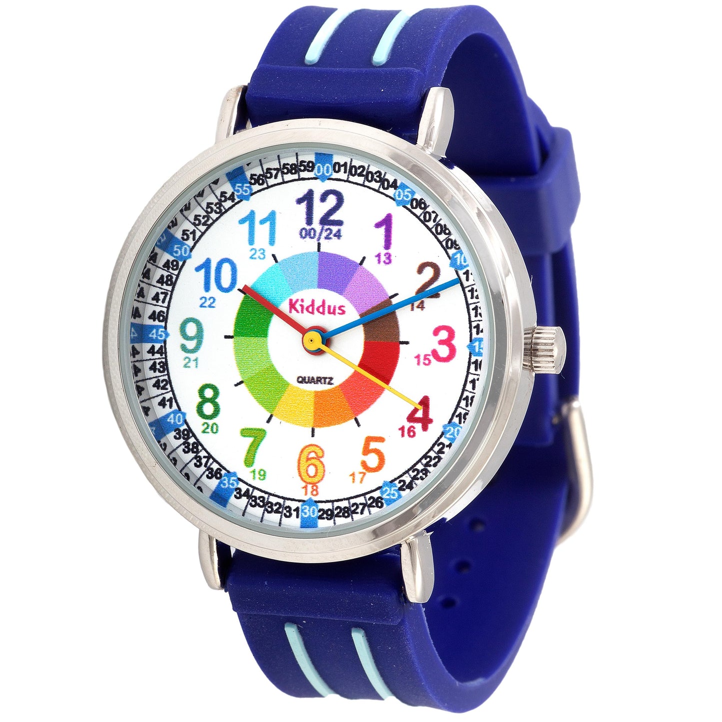 Kiddus Educational Kids Watch for Children, Boys and Girls. Analogue Time Teacher Wristwatch with Exercises. Classic Time Teacher. Blue